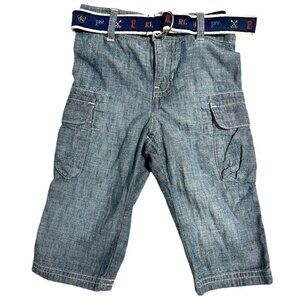 Ralph Lauren Boys Sz 9 Months Chambray Cargo Pants 1st Place Ribbon Belt EUC